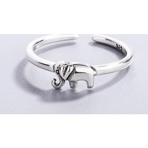 Sole Memory Mini Cute Elephant Auspicious 925 Sterling Silver Female Resizable Opening Rings SRI938