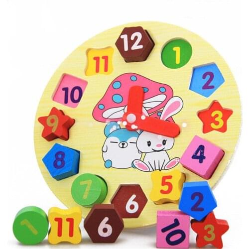 Cartoon Wooden Color Game Counting Stick Children Holding Rabbit Geometric Shape Clock Tower Wooden Clock Early Education Toy