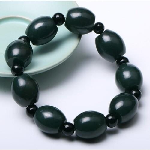 Natural Dark Green Stone Bracelet Round Bead Shape Hand String Bracelet Bangles Fashion Men Boys Stone Jewelry