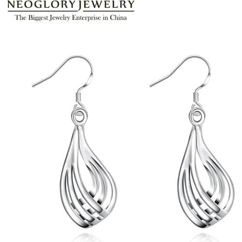 Neoglory Silver Plated Figure Luxury drop shape Pendanet Earring Gift for Women Party Wedding Appointment Jewelry