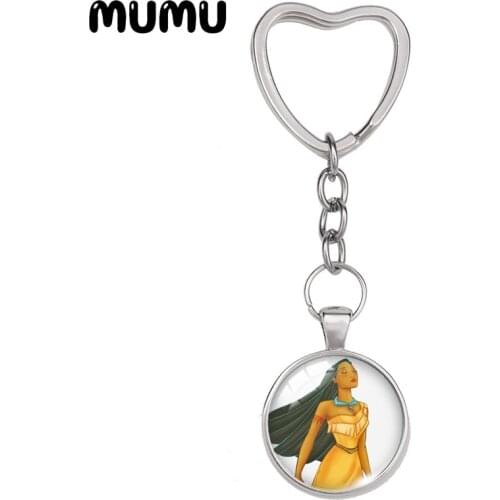 2021 New Pocahontas Heart Keyring Princess Keychain Glass Dome Cabochon Jewelry Gifts Children