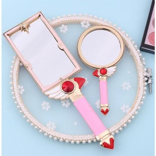 New Metal Square Hand Mirror Makeup Tool Cute Anime Cardcaptor Sakura Star Card Cosmetic Beauty Dressing Mirror with Pink Bag