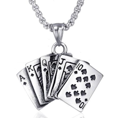 New mens punk pop poker-shaped pendant necklace fashion personality hip-hop party trend wild jewelry accessories