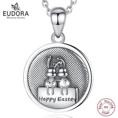 EUDORA 925 Sterling SilverCute Easter Bunny Necklac Rely on Friends Pendant Fashion Jewelry birthday Gift for Women Girl d668