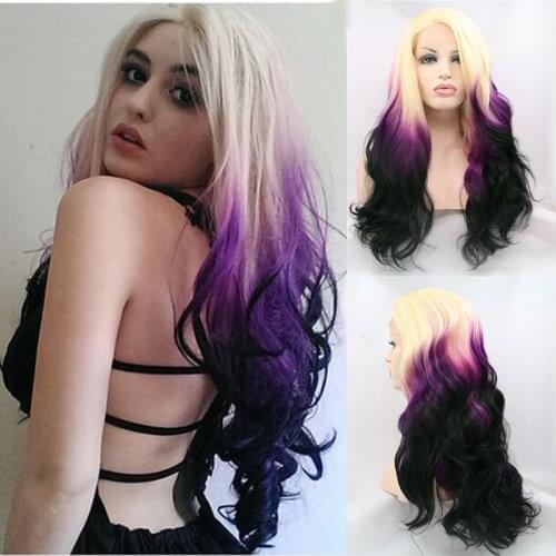 Blonde Purple Synthetic Lace Front Wig Lolita Cosplay Ombre Colored Curly Body Wave Wigs Frontal Glueless 60Hair For Black Women