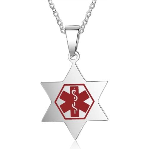 Personalize Hexagonal Star Necklace Medical Alert ID Stainless Steel Unisex Jewelry Engraving Emergency Pendant Gift for Couples