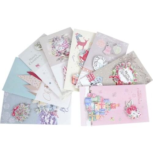 8Pcs/Set Merry Christmas Cards Xmas Party Invitation Greeting Cards with Envelopes Blank inside Navidad Postcard Folding Cards