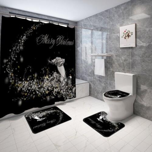 Elk Printing Bath Mats and Bathroom Waterproof Shower Curtain Set Non-slip Foot Mat Toilet Seat Cover Mat Bathroom Carpet Rug