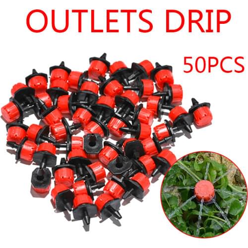 50pcs/set Micro Flow Dripper Adjustable 8 Holes Scattering Spray Red Nozzle Garden Drip Irrigation Watering Sprinklers Fittings