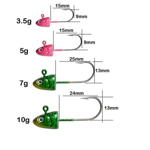 5Pcs Fish Head Fishing Hook 3.5g/5g/7g/10g Sinker 3D Eyes Soft Worm Hook For Saltwater/Freshwater New Fishing Tackle 2021