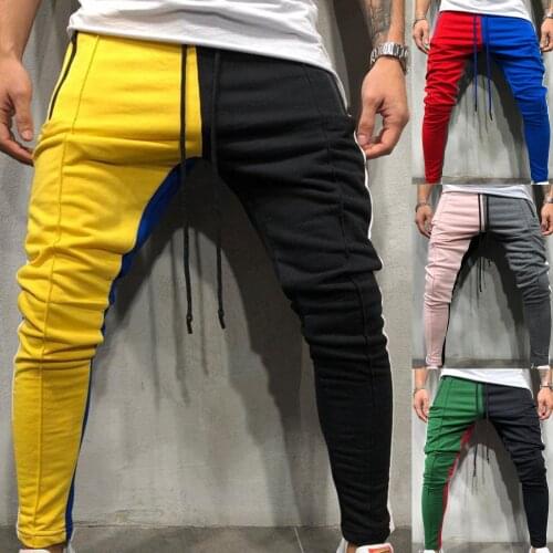 Mens Sweatpants Color Matching Pants 2021 Autumn Winter Lanyard Hip Hop Joggers Sports Breathable Casual Slim Pocket Trousers