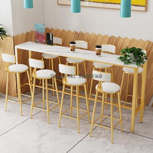 Nordic Rock Plate Marble Bar Table And Chair Household Simple Wall High Foot Table Milk Tea Shop Bar Table And Chair Combination