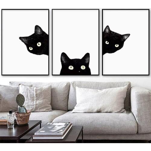 Modern black and white big cat skin cat wall art canvas painting posters and prints minimalism animal painting living room home