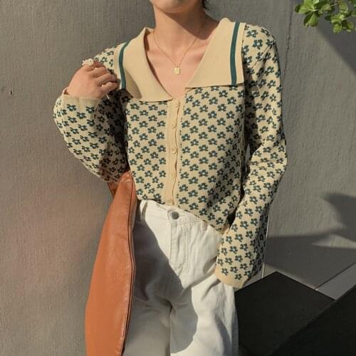 Hzirip Women Sweater 2021 Autumn New Knitted Pullover Vintage Jacquard Floral Gentle Elegant Loose All-Match Casual Female Tops