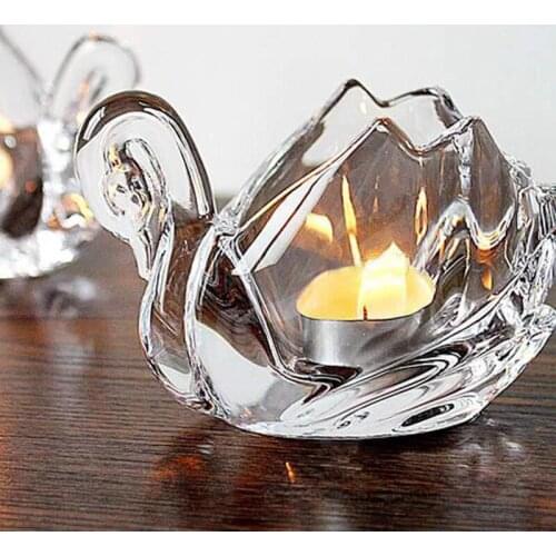 Top Quality 11*6.5*7.5cm European Glass Ornaments Decorations Home Furnishing Swan Romantic Dinner Candle Holder Wedding Deco