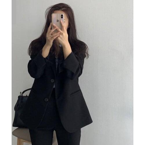 2021 Spring Autumn Casual Suit Coat Korean Loose Professional Black Formal Ladies Blazers Blaser Feminino