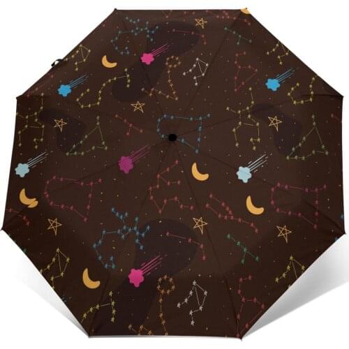Wind Resistant Fully-Automatic Umbrella Colorful Zodiac Stars Rain 3 Folding Parasol Travel Car Umbrella