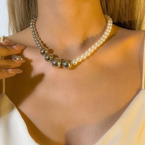 Punk Vintage Mix Match CCB Beaded Balls Imitation Pearls Choker Necklace for Women Hiphop Colar Chocker Fashion Jewelry Gift