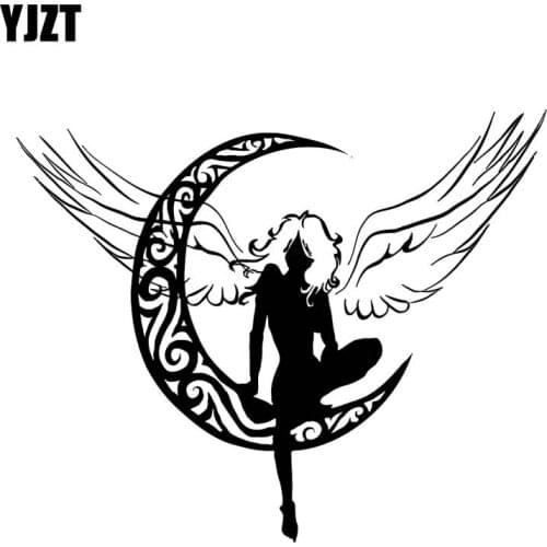 YJZT 15.3*12.5CM Sexy Girl Sitting On The Moon Car Black/Silver Car Sticker Vinyl Decal Popular Fashion Style C20-0840