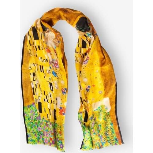 Galiga 100% Bursa Silk Scarf The Kiss Yellow Artwork Women Wrap High Quality Silk Female Fashion Made In Turkey 165x45 CM