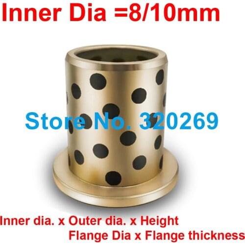 1PC JFB Inner Dia 8MM 10MM Flanged Bronze Impregnated Graphite Oilless Bush Bearing 14X2/8X10X10 20X2/8X12X10 16X2X10X12X10