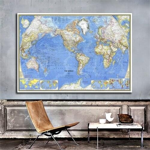 1PC 1965 World Map A2-59*42cm Map of The World Non Woven Wall Sticker Paper for Living Room Home Office Supplies