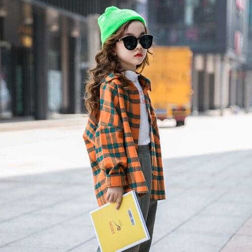 2021 Spring Autumn Shirts for Girls Clothes Teenage Girl Shirt School Plaid Blouse 4-14T Kids Long Sleeve Tops Children Clothing