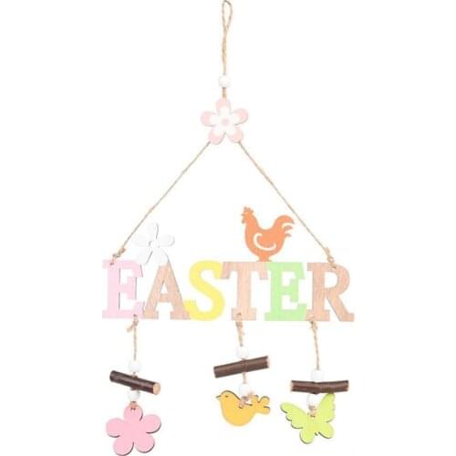 2021 New Style Wooden English Presence Words Hello Spring Easter Letter Hanging Pendant Home Party Festival Decoration Crafts