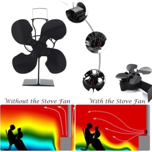 4 Blades Heat Powered Stove Fan Log Wood Burner Ecofan Quiet Black Home Fireplace Fan Efficient Heat Distribution