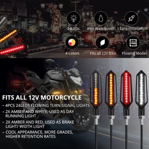 4Pcs 24LED Motorcycle Flowing Turn Signal Lights DRL Light Brake Strobe Light DC 12V