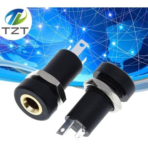 5PCS 3.5mm Audio Socket 4 Pole Black Panel Mount Gold Plated With Nuts Headphone Socket