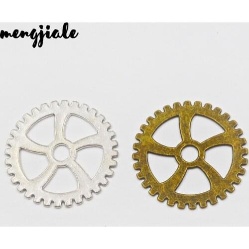 6pcs/lot 40mm Punk Wheel Gear Antique Silver Charms Pendant Fit Retro Necklace DIY Jewelry Making