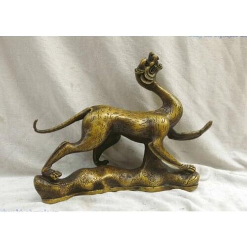 8" China brass workmanship carved arabesquitic powerful tiger Sculpture Statue