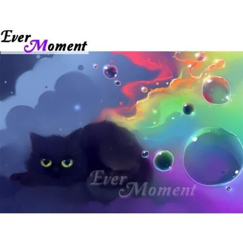 Ever Moment Diamond Painting 5D DIY Black Cat Decor Handmade Picture Of Rhinestone Full Square Drill Diamond Embroidery ASF1570