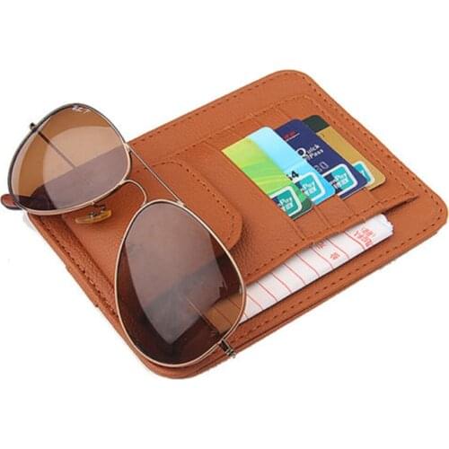 Car Sun Visor PU Leather Sunshade Organizer Storage Sunglasses Card Holder Car Accessories Visor Card Storage Sun Visor