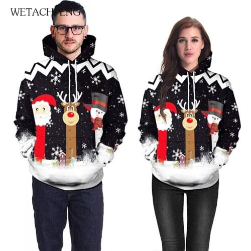 Oversized Santa Christmas Couples Sweaters Ugly Funny Party Holiday Xmas Jumpers Tops Mens Womens Unisex Hooded Sweatshirts Coat