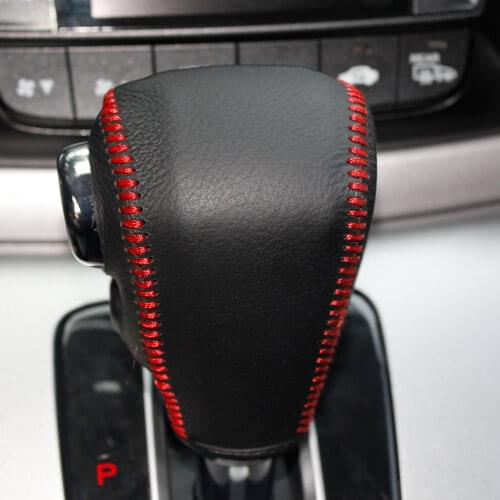 Black Genuine Leather Car Gear Head Shift Collars Cover for Honda CRV CR-V 2012 2013 2014 Automatic Gear Shift Knob Case
