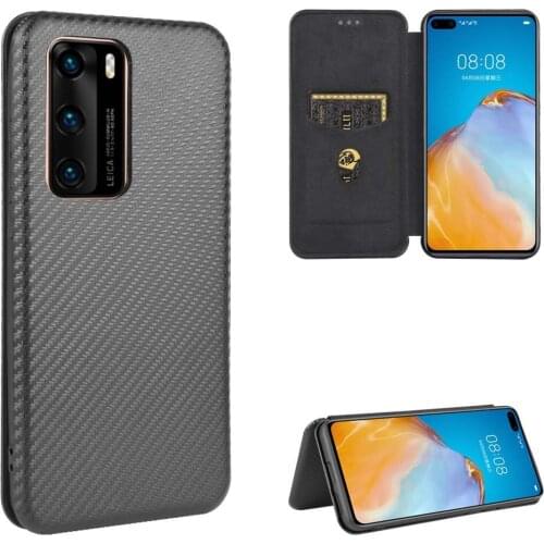 Carbon fibre Flip phone case for Huawei P40 / P40 lite / P40pro / P40 Lite E / P30 lite pro thin back Cover magnet Coque fundas