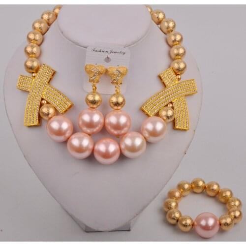 Dubai Gold Pearl Jewelry Set Nigeria Women Accessories Bridal Jewelry Set Fashion African Beads Jewelry Set Wholesale
