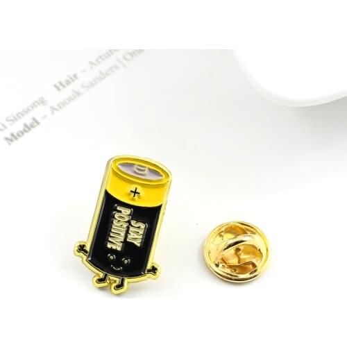 Enamel STAY POSITIVE Battery Brooch Lovely Yellow Black Cartoon Battery Brooch Enamel Pins Lapel Backpack Badge Jewelry