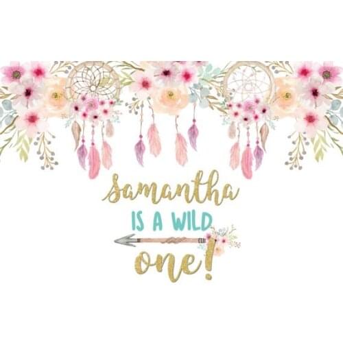 Custom Feather Bohemain Flower Leaves Wild One Birthday backdrops High quality Computer print party background