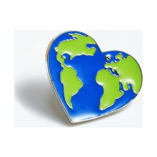 Cartoon World Collection Green Blue Heart Map Brooch Denim Shirt Bag Clothing Enamel Pins Jewelry Gift for Best Friends Girls