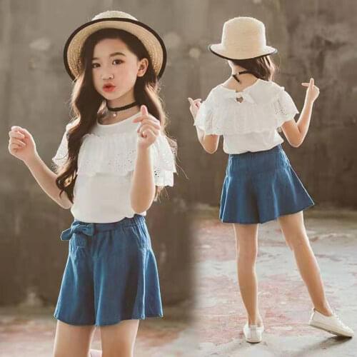Novelty 3-12Yrs Childrens Fashion 2Pcs Girl Sets Summer t-shirt Dress Children Clothes Age For 3T 4 5 6 7 8 9 10 11 12 Yrs