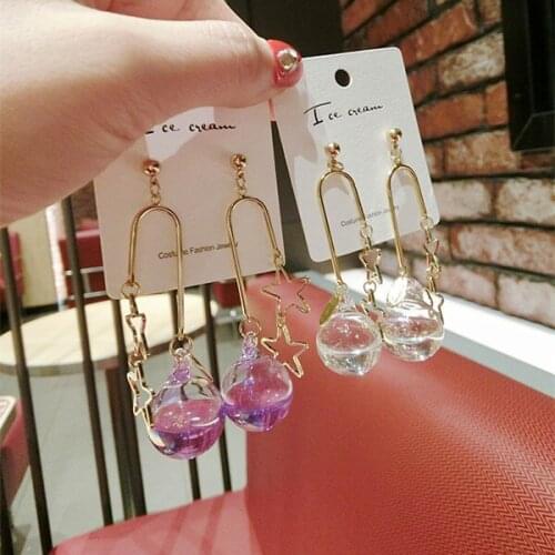 Korean Fashion Women Dangle Earrings Accessories Glass Water Polo Bubble Double Star Colorful Drop Earring Party Jewelry