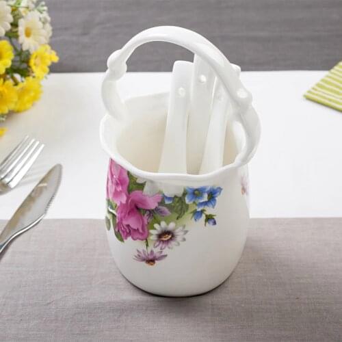 Bone china chopstick holder, blooming design, kitchen storage stander for knife, ceramic spoon holder, table organization box