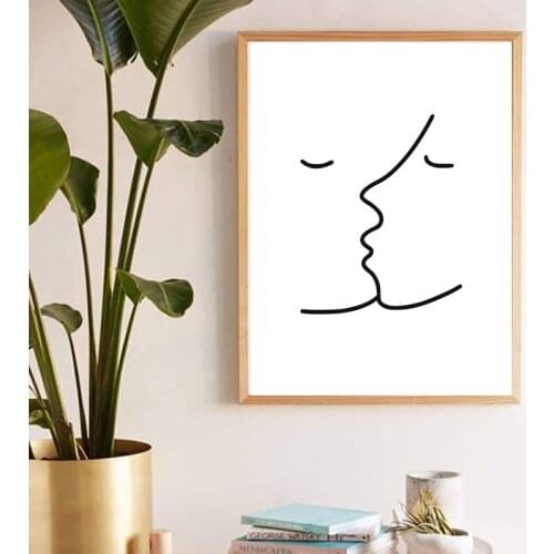 Kiss Picasso Simple Line Minimalist Art Poster Print Black White Abstract Wall Picture Canvas Painting Modern Murals Wall Decor