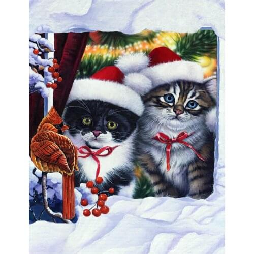 Moge diamond painting christmas cats flower birds diamond embroidery cat flower Mosaic diamond painting female cat set in winter