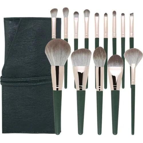 Professional Makeup Brushes Set 14pcs Green Eyeshadow Blending Powder Cosmetic Tools Foundation Eyebrow Brushes Face Eye Sculpt