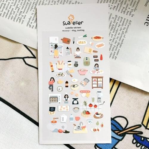 Sonia Vlog Cooking Stickers Girl With Foods Cutting Dies Scrapbooking Material Journal Diary Decorative INS Hobby DIY Craft