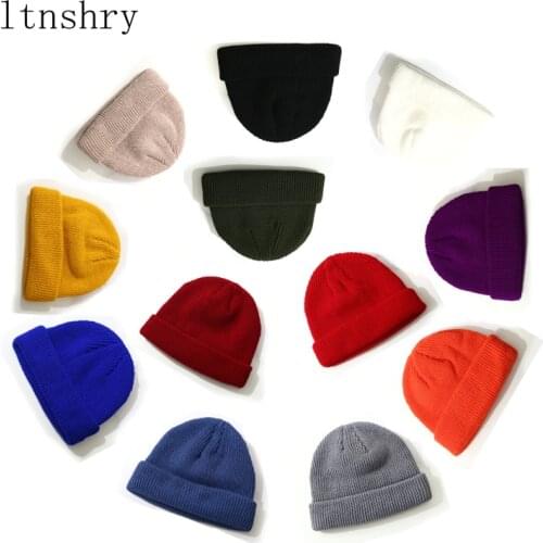 New Knitted Beanie Hat Men Skullcap Women Winter Warmer Retro Brimless Baggy Melon Cap Black Cuff Docker Beanies Hats For Men